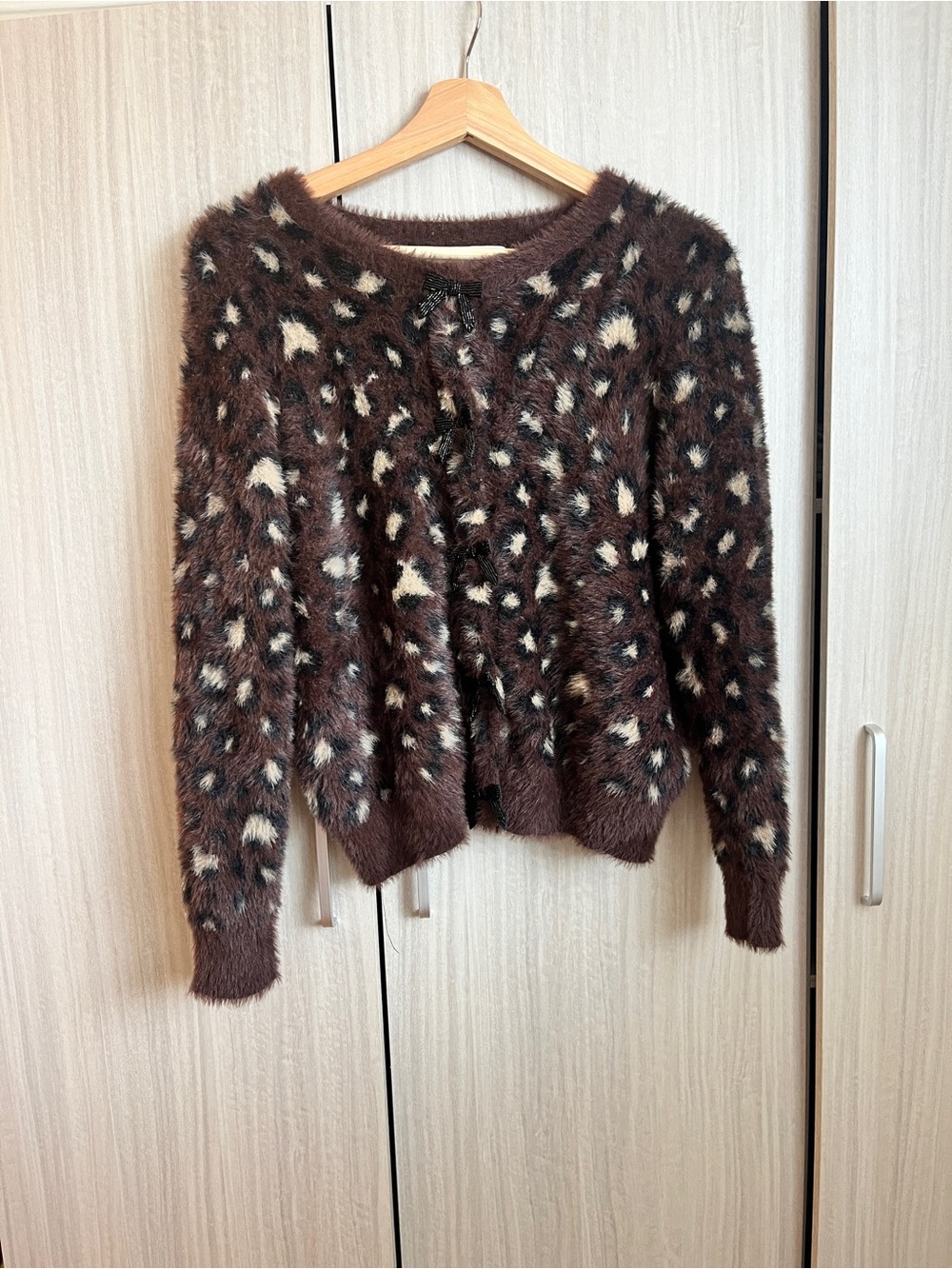 Zara Brown and Cream Fuzzy Leopard-Print Cardigan